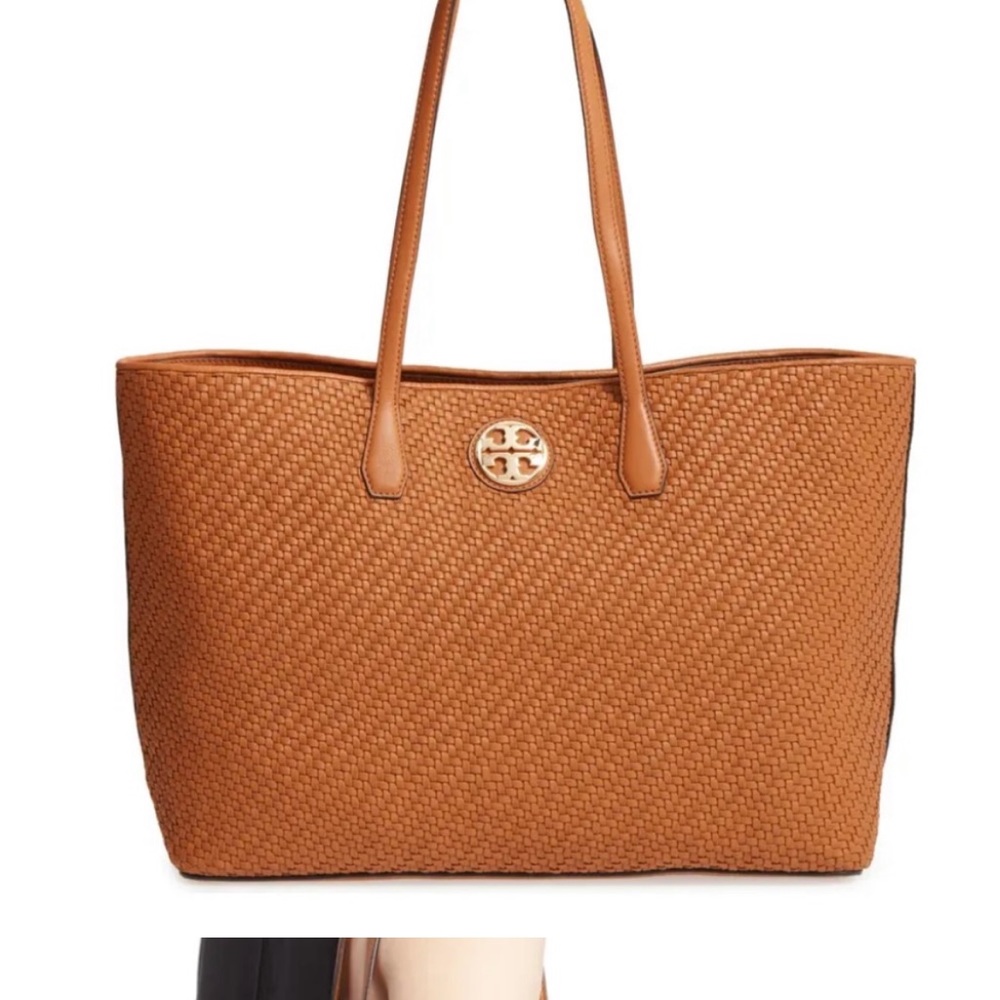 Tory Burch Duet Woven Leather Tote - Saddle (NWOT)